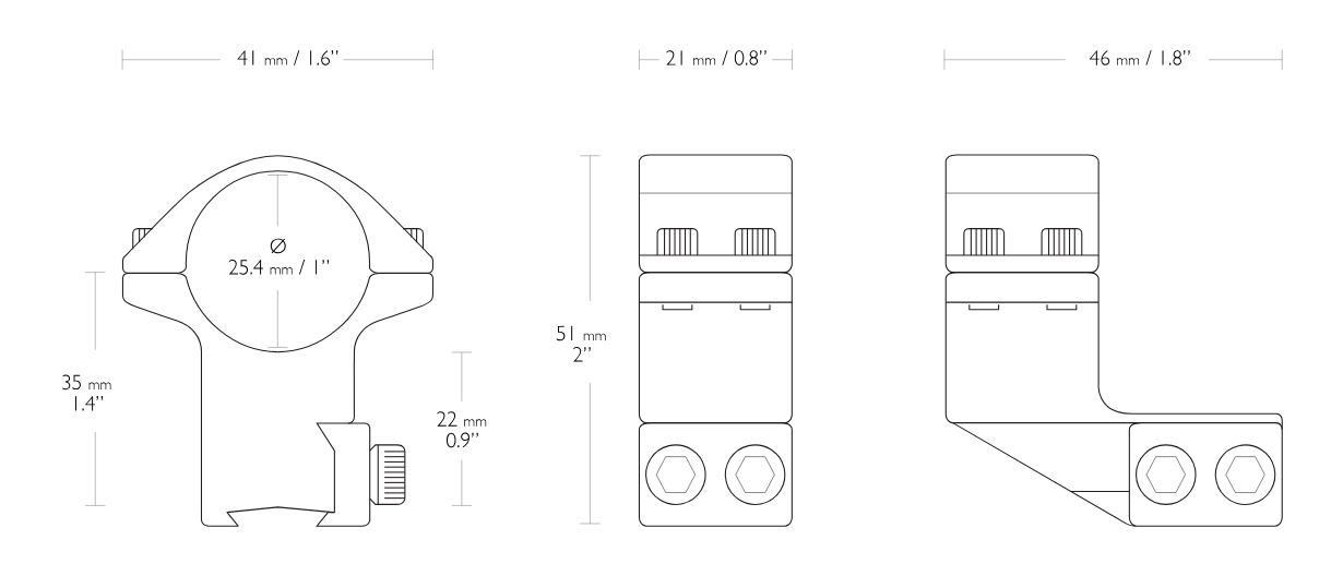 Hawke Ring Mounts 1in High Ext: 1in