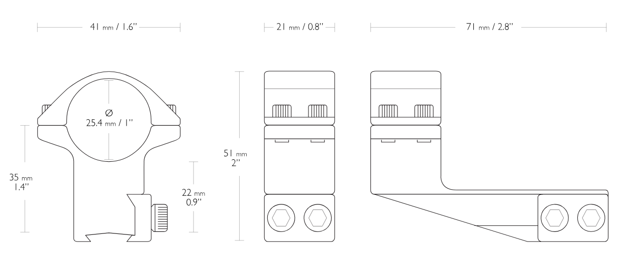 Hawke Ring Mounts 1in High Ext: 2in